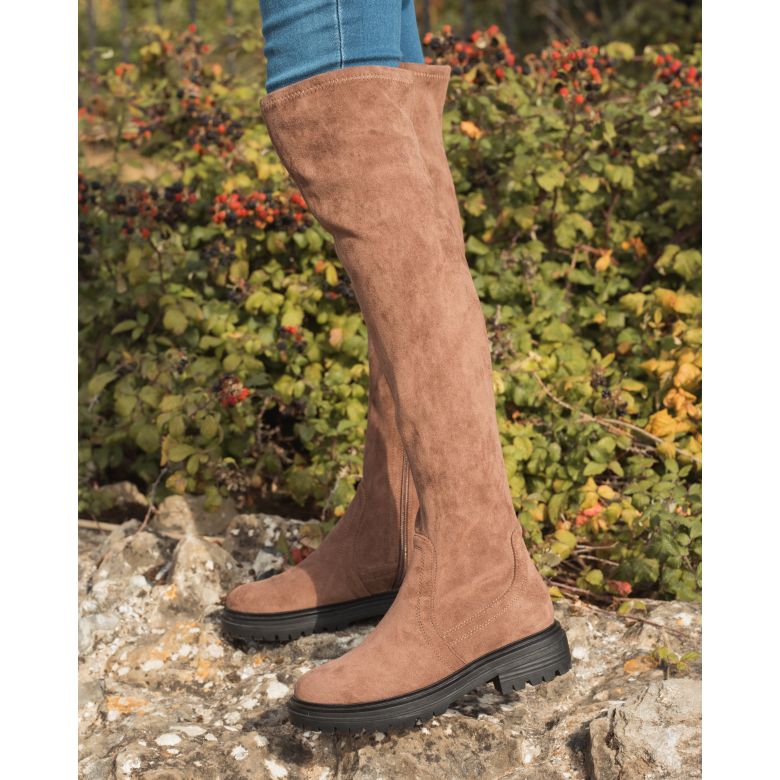 Taupe over the hot sale knee flat boots