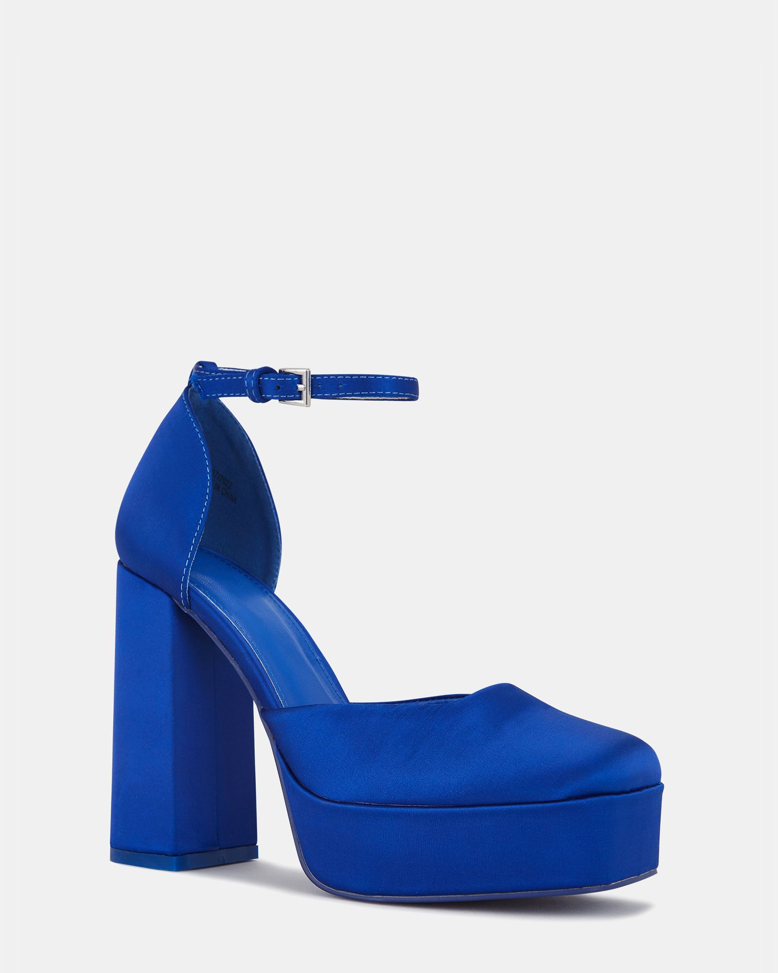 Arlene Blue Platform Closed Toe Ankle Strap Heels