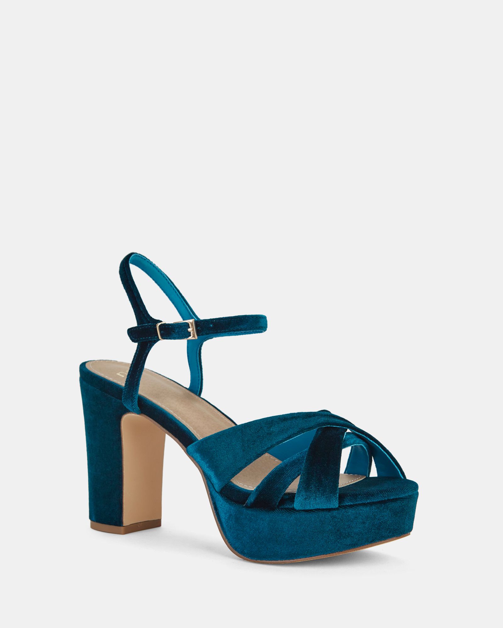 Luella Emerald Block Heel Platform Ankle Strap Sandal Heels