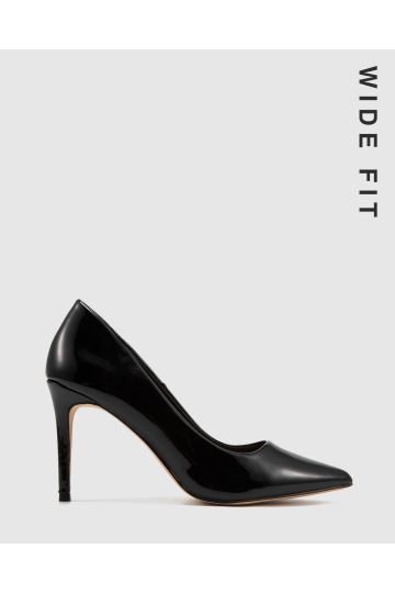 Wide fit black patent best sale court shoes